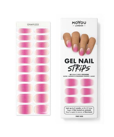MOYOU LONDON Semi-Cured UV Gel Strips - 20 Pieces - Gel Nail Foils UV Curing for Salon Quality Manicure - First Kiss