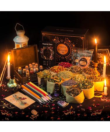 Wiccan Spell Kit - Witchcraft Supplies with 60 PCS Tools, Dried Herb, Crystal, Candle, Amethyst, Altar Cloth, Black Salt - Pagan Decor & Witch Gift - Buy Online on GoSupps.com