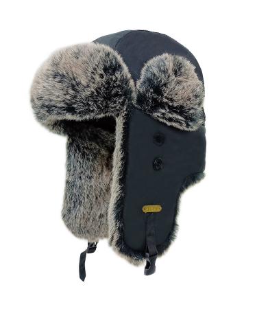 HEYANN Winter Trapper Hat Faux Fur Hat for Men Women Hunting Ski Hat with Ear Flaps Russian Ushanka Eskimo Waterproof Black-blackyang X-Large