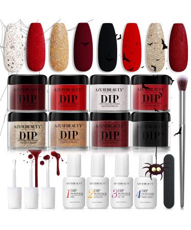 AZUREBEAUTY Dip Powder Nail Kit Starter, Classic Malena Burgundy Red Glitter Dipping Powder Kit System Essential Liquid Set for French Nail Art Manicure Salon DIY Home Gift Malena Red