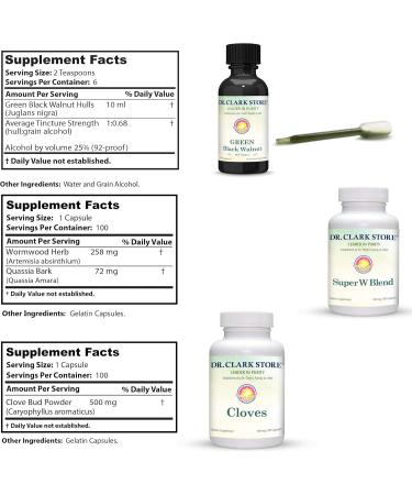 Dr Clark Store Intestine Support & Cleanse Kit - with Original Green Tincture from Black Walnut Hulls, Wormwood, and Cloves-Helps Maintain Optimum Intestinal Function - Buy Online on GoSupps.com