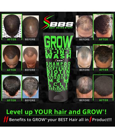 Grow Hair & Beard 11-in-1 Wash with Biotin, Castor Oil, and Peppermint Essential Oil - Vegan Hair Growth Shampoo - BBS USA Product - Buy Online on GoSupps.com
