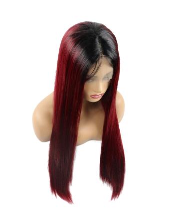 Topwigy 24 Ombre Red Long Straight Synthetic Hair Wig | Heat-Resistant Lace Front Wig for Black Women with Black Roots - Buy Online on GoSupps.com