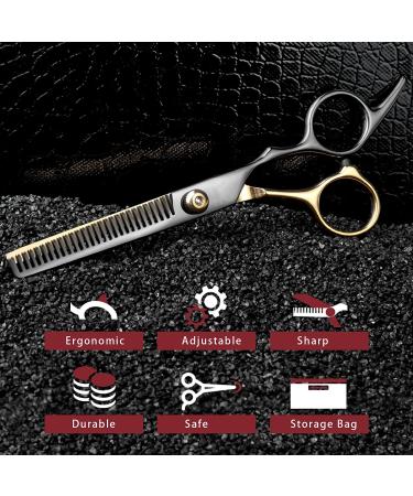 Krewey Professional Hair Cutting Scissors and Thinning Shears Kit - Stainless Steel, Ideal for Home and Salon Use - Black - Buy Online on GoSupps.com