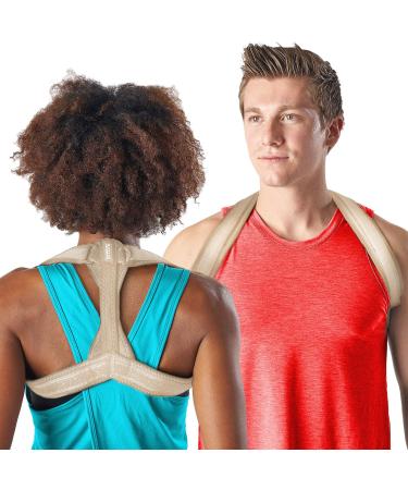Modetro Sports Back Brace Posture Corrector Small Upper Back Support Posture Brace for Men and Women - Unisex Shoulder and Spine Support for Physical Therapy Nude S (Pack of 1) Nude