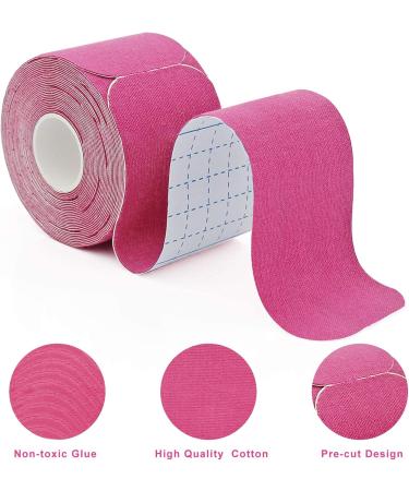 MUEUSS Kinesiology Tape - Waterproof Elastic Cotton Athletic Tape Precut Strips for Muscle Knee Shoulder Pain Relief & Pregnancy Belly Support - 16.4 ft 2 Rolls Pink - Buy Online on GoSupps.com