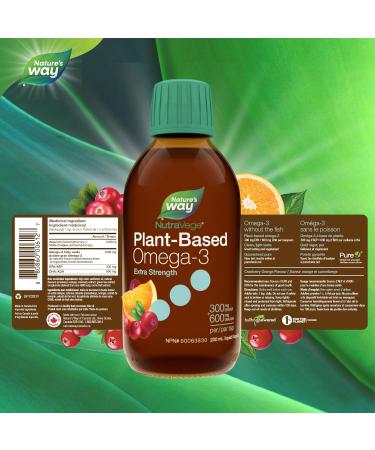 Nature's Way NutraVege Plant-based Omega-3 Extra Strength Vegetarian Liquid Omega-3 Supplement with 1000mg EPA + DHA - Cranberry Orange Flavour Supports Healthy Heart Eyes and Brain Function in Adults 200 mL Cranberry Orange Flavour 200 ml (Pack of 1) - Buy Online on GoSupps.com