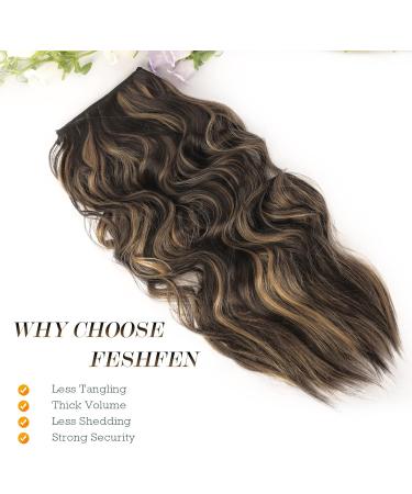 FESHFEN Invisible Wire Hair Extensions - Long Wavy Secret Headband Hairpiece 16 Inch - Brown Highlighted Caramel Blonde - Buy Online on GoSupps.com