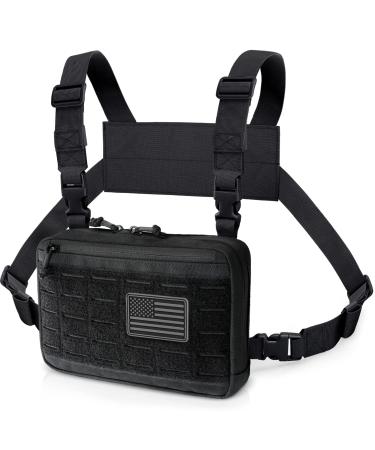 WYNEX Tactical Chest Rig Bag of Laser Cut Design Molle Chest Pouch Utility Recon Kit Bag Tactical Combat Chest Pack Airsoft Front Chest Pouch Include Patch Black