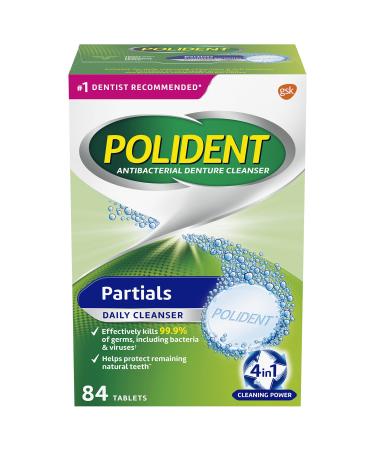 Polident Partials Denture Cleaning Tablets Triple Fresh Mint 84 Count White