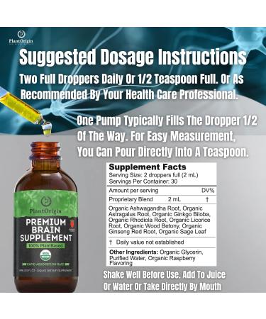 PLANTORIGIN-USDA Organic Liquid Brain Supplement Plant-Based Nootropic Drops for Focus Memory & Mental Clarity Vegan Non-GMO Caffeine-Free Ashwagandha Ginseng Ginkgo Rhodiola Made in USA - Buy Online on GoSupps.com