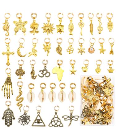 40 Pcs Locs Hair Jewelry Braids Hair Clips Adjustable Hair Cuffs African Style Dreadlocks Hair Beads Butterfly Shell DIY Hair Pendant Charms Hair Decoration for Locs Accessories (Gold and Bronze)