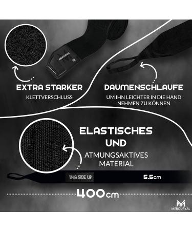 Mercuryal Premium 4m Boxing Bandages with Thumb Loop - Perfect Boxing Wraps for Men & Women - Ideal for Kickboxing MMA & Muay Thai - 2.5m Black Boxing Bands - Buy Online on GoSupps.com