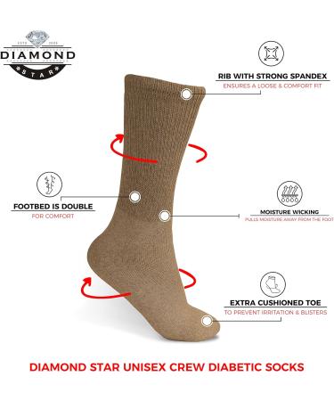 Doctor Approved Diamond Star Diabetic Crew Socks 12 Pairs 13-15 Beige - Non-Binding for Men and Women - Buy Online on GoSupps.com