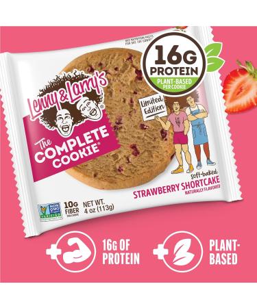 Lenny & Larry's Complete Protein Cookie Strawberry Shortcake Chewy Soft Baked 16g Plant Protein Vegan Non-GMO High Fiber 4 Ounce Cookie (Pack of 12) - Buy Online on GoSupps.com