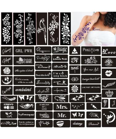 Henna Tattoo Stencils for Women  Large Size Temporary Tattoo Templates Flowers Words Reusable DIY Tattoo Stencil Kit  Body Art Stencils for Women and Teen Kids Girls