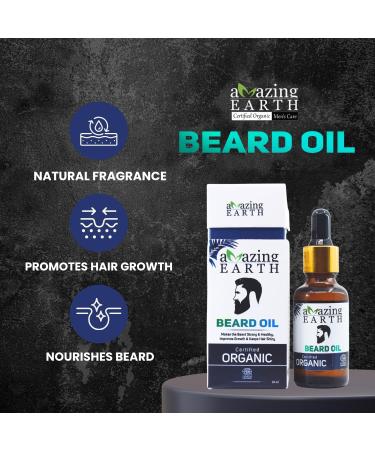 AMAzing Earth Beard Oil for Men | Organic Hair Growth Non-Sticky Vegan - 30ml - Buy Online on GoSupps.com