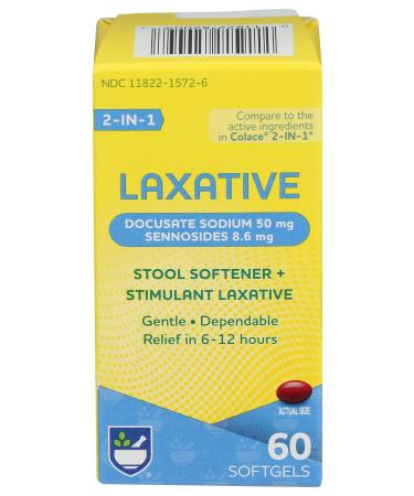 Rite Aid Stool Softener Plus Laxative Softgels 60 Count Constipation Relief Laxative Extra Strength Overnight Fast Acting Laxative Fiber Supplement & Stool Softeners Softgels