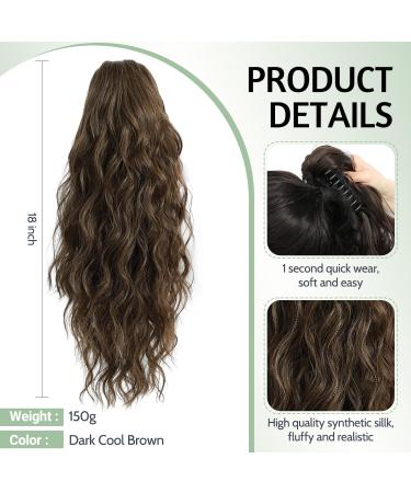FINE PLUS 18 Claw Ponytail Hair Extension - Natural Wavy Highlights - Synthetic Hairpiece for Women - Blonde with Brown Highlights - Buy Online on GoSupps.com