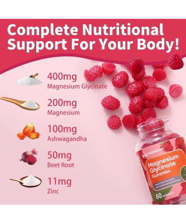Magnesium Glycinate Gummies 400mg, Sugar Free Magnesium Supplement w/Ashwagandha, Zinc, Vegan Magnesium Glycinate Supplement for Adults - 120 Cherry Gummies Cherry 60 Count (Pack of 2) - Buy Online on GoSupps.com