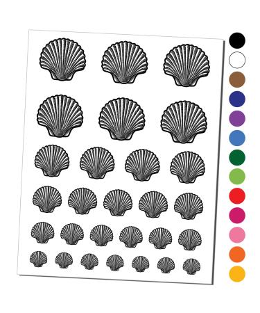 Scallop Seashell Hashmark Shaded Beach Shell Temporary Tattoo Water Resistant Fake Body Art Set Collection - Dark Green (One Sheet)