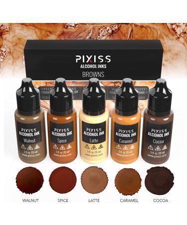 Pixiss Browns Alcohol Inks Set - 5 Highly Saturated Brown Inks for Resin Art & Crafts - Buy Online on GoSupps.com