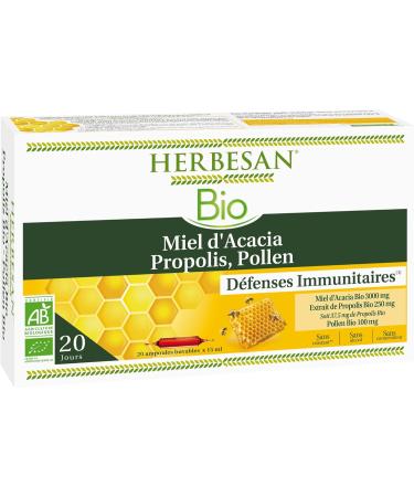 HERBESAN - HONEY POLLEN ORGANIC PROPOLIS - Vitality Immune Defenses- French manufacture -20 ampoules of 15 ml - Buy Online on GoSupps.com