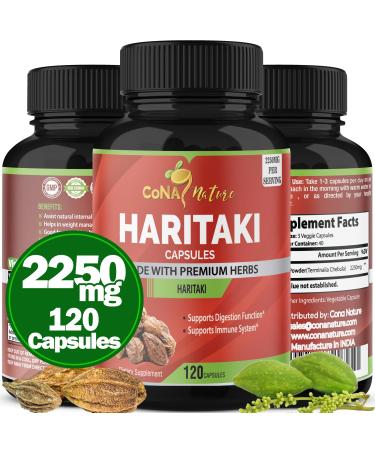 Cona Nature Organic India Haritaki Capsules 2250MG  Rejuvenation  Improving Digestion  Maintains Regularity | Non-GMO Vegan Gluten-Free Herbs and Supplements  120 Caps