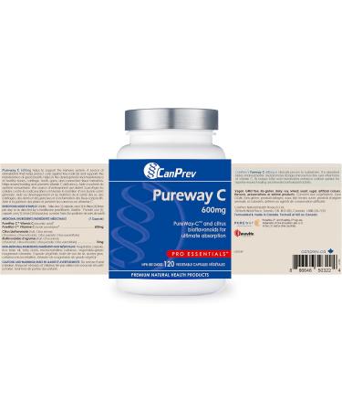 CanPrev Pureway C 600mg Advanced Formula 120 V-Caps - Enhanced Absorption Vitamin C Ascorbic Acid with Citrus Bioflavonoids - Supports Well-Being and Vitality - Buy Online on GoSupps.com