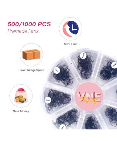 VNE Eyelashes 500 Fans Tray - Volume Lash Extensions Mixed Length Premade Fans Mega Lash Extension 3D C Curl 15mm - International Shipping - Buy Online on GoSupps.com