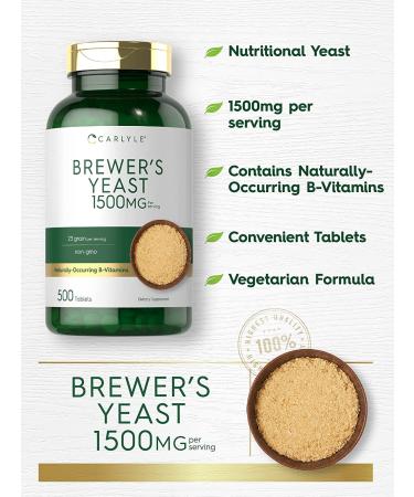 Brewers Yeast Tablets 500 Count 1500mg Non-GMO Gluten Free by Carlyle - Buy Online on GoSupps.com