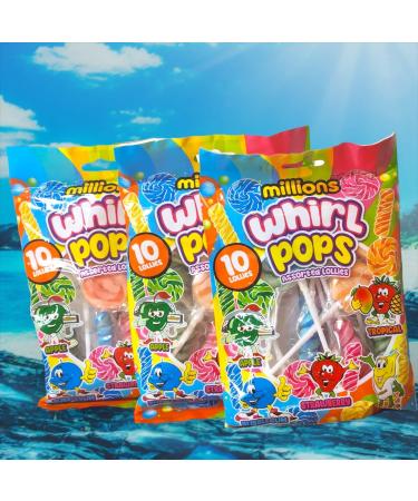 Millions Mini Whirl Pops Assorted Flavors 3 Bag Bundle 100g Each with 10 Lollipops Per Bag - Buy Online on GoSupps.com