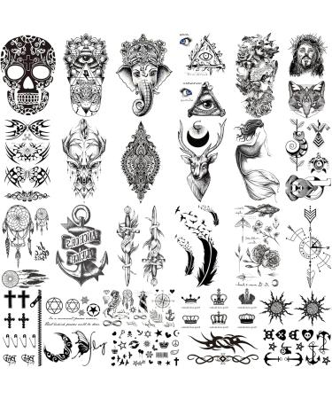 BUXIUGAN Temporary Tattoos 50 Sheets fake tattoos for Men Women Adults 10 Large 3D Realistic Half Sleeve Temporary Tattoos 40 Tiny Prisoner Tattoos With Skull Skeleton Animals Faux Tattoos Stickers (A) - Buy Online on GoSupps.com