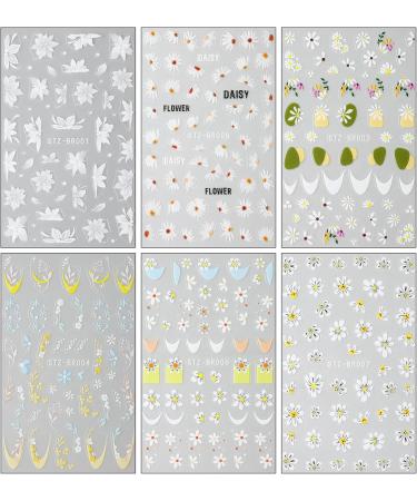 JMEOWIO 6 Sheets Flower Nail Art Stickers Decals Self-Adhesive Daisy Spring Summer Colorful Floral Nail Supplies Nail Art Design Decoration Accessories - Buy Online on GoSupps.com
