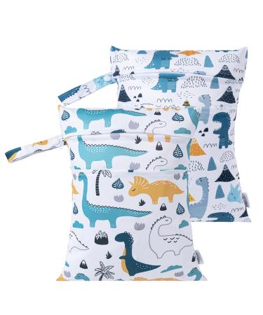 Hbselect 2PCs diaper bag Waterproof reusable diaper bag bag with zipper wet wiper organizer for babies and toddler dinosaurs * 2