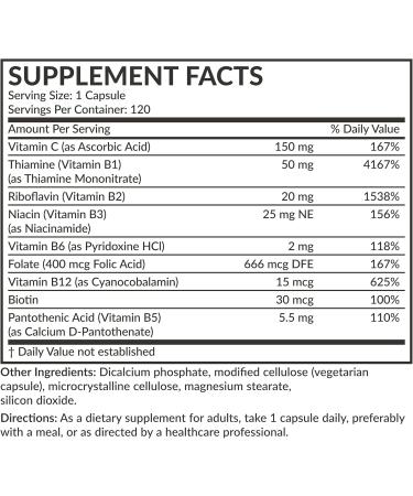 Futurebiotics Vitamin B Complex with Vitamin C Supports Energy Production Nervous System & Immune Support - Non-GMO 120 Vegetarian Capsules 120 Count (Pack of 1) - Buy Online on GoSupps.com