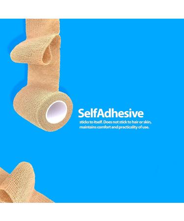 Self Adhesive Bandage Wrap - Non-Woven Breathable & Water-Resistant Vet Wrap for First Aid - Tan - 6 Rolls 2 x 5 Yards - Shop Internationally Now - Buy Online on GoSupps.com