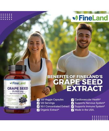 FineLand Grape Seed Extract 50:1 25 000mg Equivalent per Capsule 120 Vegan Capsules Rich in Antioxidants | Heart Immune & Circulation Support Non-GMO | Made in USA - Buy Online on GoSupps.com