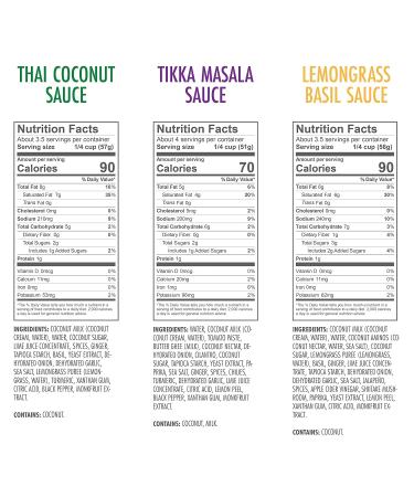 Kevin's Natural Foods Keto & Paleo Simmer Sauce Variety Pack - Gluten-Free, Non-GMO, No Preservatives - 3 Pack (Tikka/Thai Coconut/Lemongrass Basil) - Buy Online on GoSupps.com