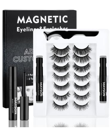 Magnetic Eyelashes Magnetic Eyelashes with Eyeliner 7 Pairs Magnetic Eyelashes Natural Look 5 Magnets False Mink Eyelashes Reusable Long Lasting Easy to Apply DIY at Home