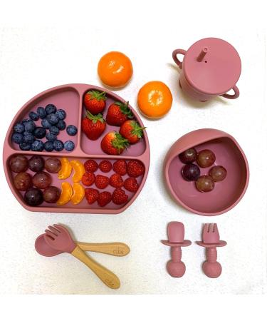 Baby Led Weaning Feeding Set (17 Pcs) | Suction Silicone Bowl, Self-Feeding Utensils & Fruit Feeder Cup | Rose Pink V2 - Buy Online on GoSupps.com