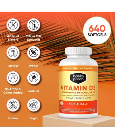 Berkley Jensen High-Potency 2000 IU Vitamin D3 Supplement 640 ct. - Boost Immune Health and Bone Strength - Buy Online on GoSupps.com