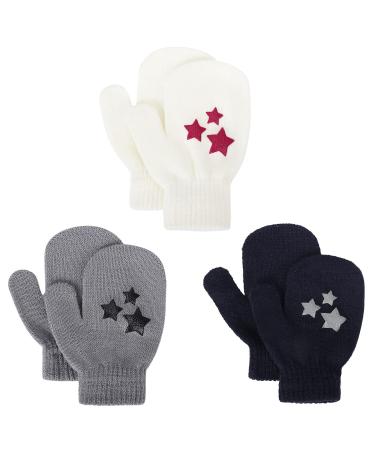 Toddler Stretch Mittens - Toddler Mittens Kids Winter Warm Knitted Magic Mittens Gloves Cute Dinosaur Paw Star Baby Mittens for 1-4 Year Old Boys and Girls