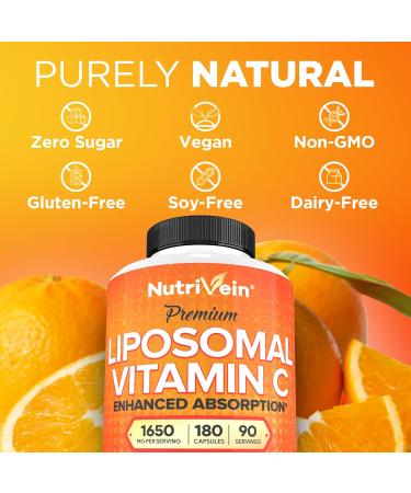 Nutrivein Premium Liposomal Vitamin C 1650mg & Liposomal Glutathione Bundle - High Absorption Ascorbic Acid Plus Master Antioxidant & Liver Cleanse - Non-GMO, Vegan/Vegetarian - 180 + 60 Capsules - Buy Online on GoSupps.com