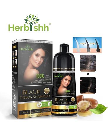 Herbishh Hair Color Shampoo for Gray Hair 500ml | 3-in-1 Magic Hair Dye | Long-Lasting Color in Minutes | Ammonia-Free Formula | Black Hue - Buy Online on GoSupps.com