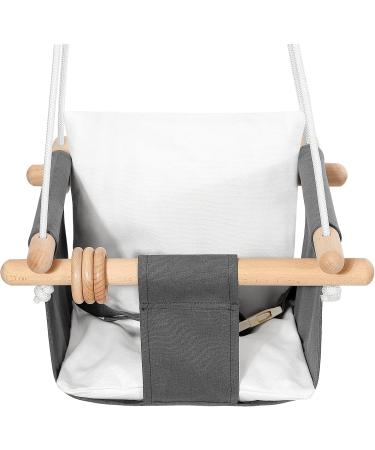 Milan Secure Canvas & Wooden Baby Hanging Swing Seat - Indoor & Outdoor Hammock for Kids 6-36 Months - Gray & White - Buy Online on GoSupps.com