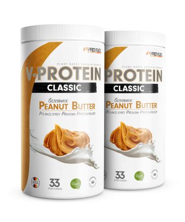 Vegan protein powder peanut butter 2x1kg-V-protein vegetable protein powder on peas protein based with 75.9% protein content-optimal protein value-vegan protein shake without soy & wheat peanut butter 1 kg (2-pack)