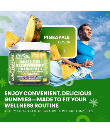 Clean Nutra Mullein Gummies for Lung Health Support with Elderberry Chlorophyll Spirulina Tart Cherry Sea Moss Vitamin C Lutein Marshmallow Root Licorice Root Superfood Greens Mucus Relief 60 Gummies - Buy Online on GoSupps.com
