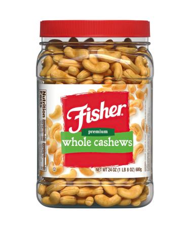 Fisher Snack Premium Whole Cashews, 24 Ounces, Roasted with Sea Salt, No Artificial Colors or Flavors