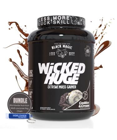 Worldwide Nutrition Bundle Compatible with Black Magic Wicked Huge - Mass Gainer Cookies and Cream Flavor for Muscle Support and Recovery 7.68 LBS Protein Powder Supplement with Keychain Cookies and Cream 7.68 Pound (Pack of 1)